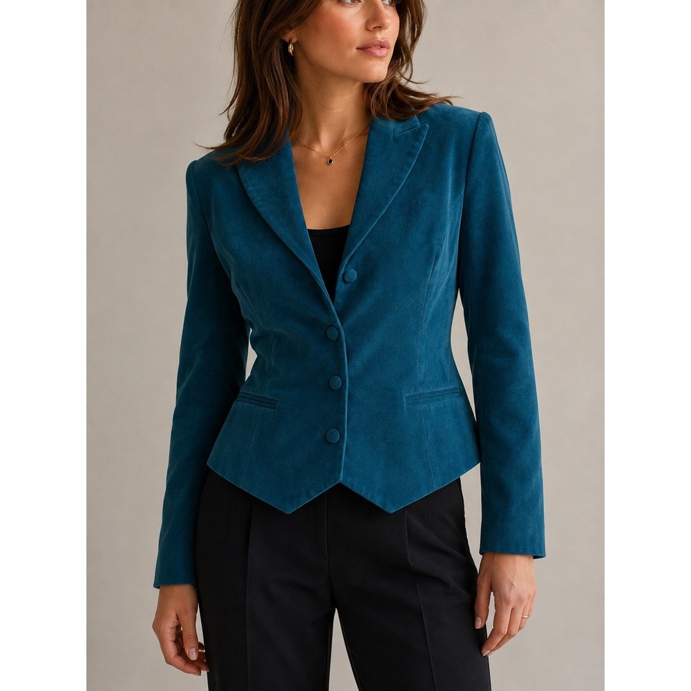 Danny & Nicole Vintage 90s Teal Velvet Blazer Jacket Size 8 Fitted